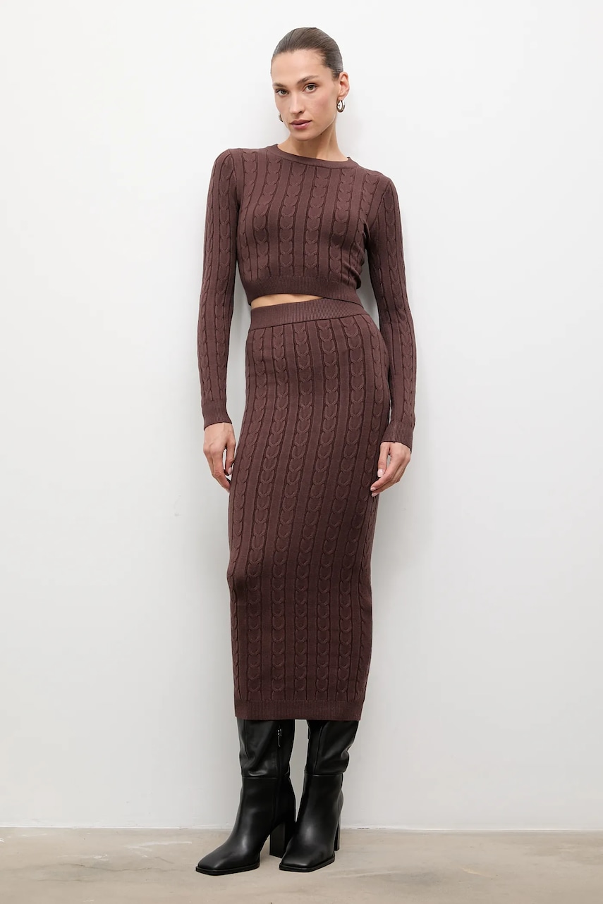 Answear.LAB bluză și fustă culoarea maro