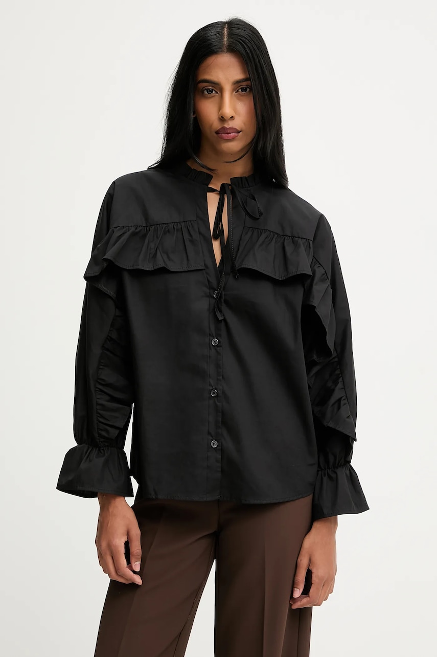 Answear.LAB camasa culoarea negru, cu un decolteu legat, relaxed