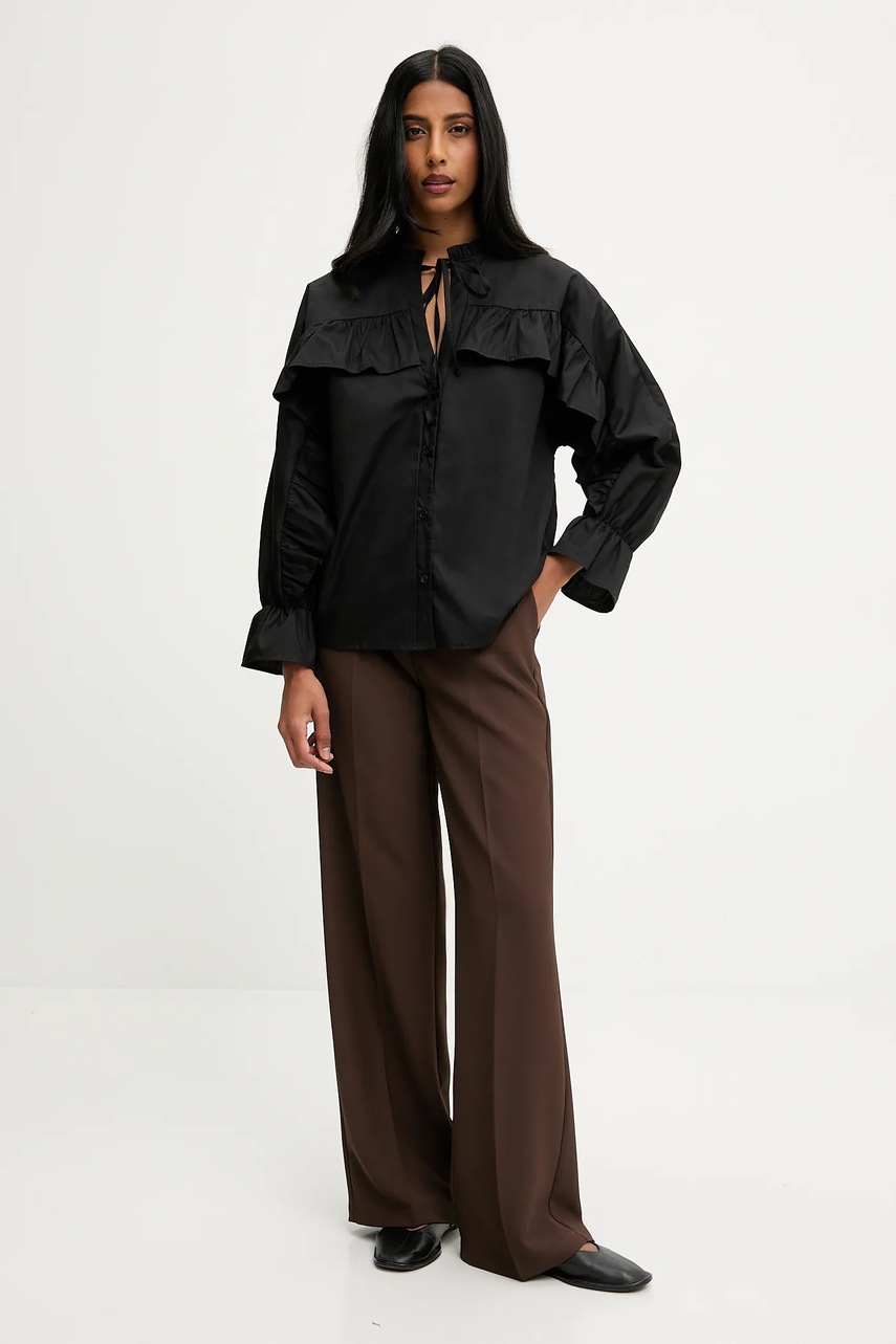 Рубашка Answear.LAB цвет чёрный relaxed шнурованное декольте