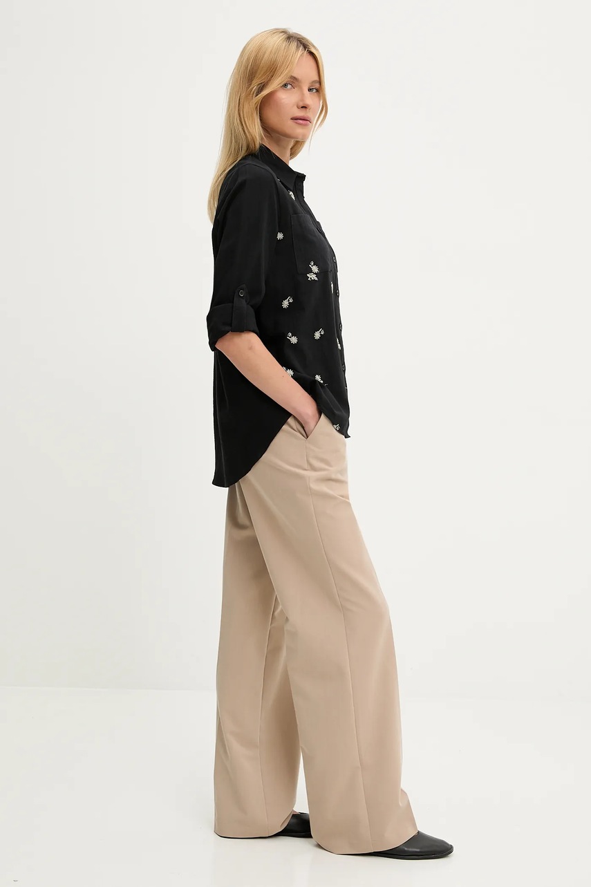 Хлопковая рубашка Answear.LAB цвет чёрный relaxed классический воротник