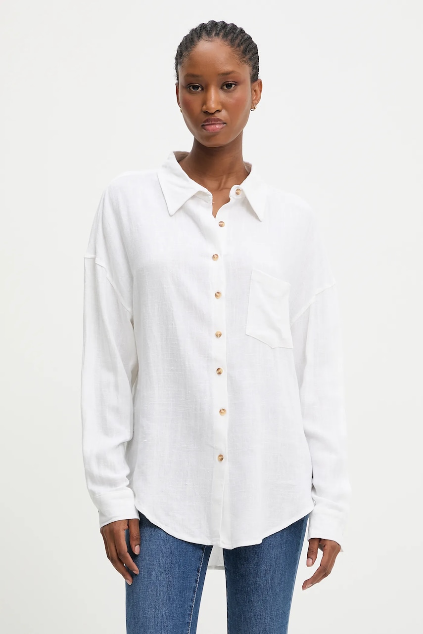 Answear.LAB cămașă de in culoarea alb, cu guler clasic, relaxed