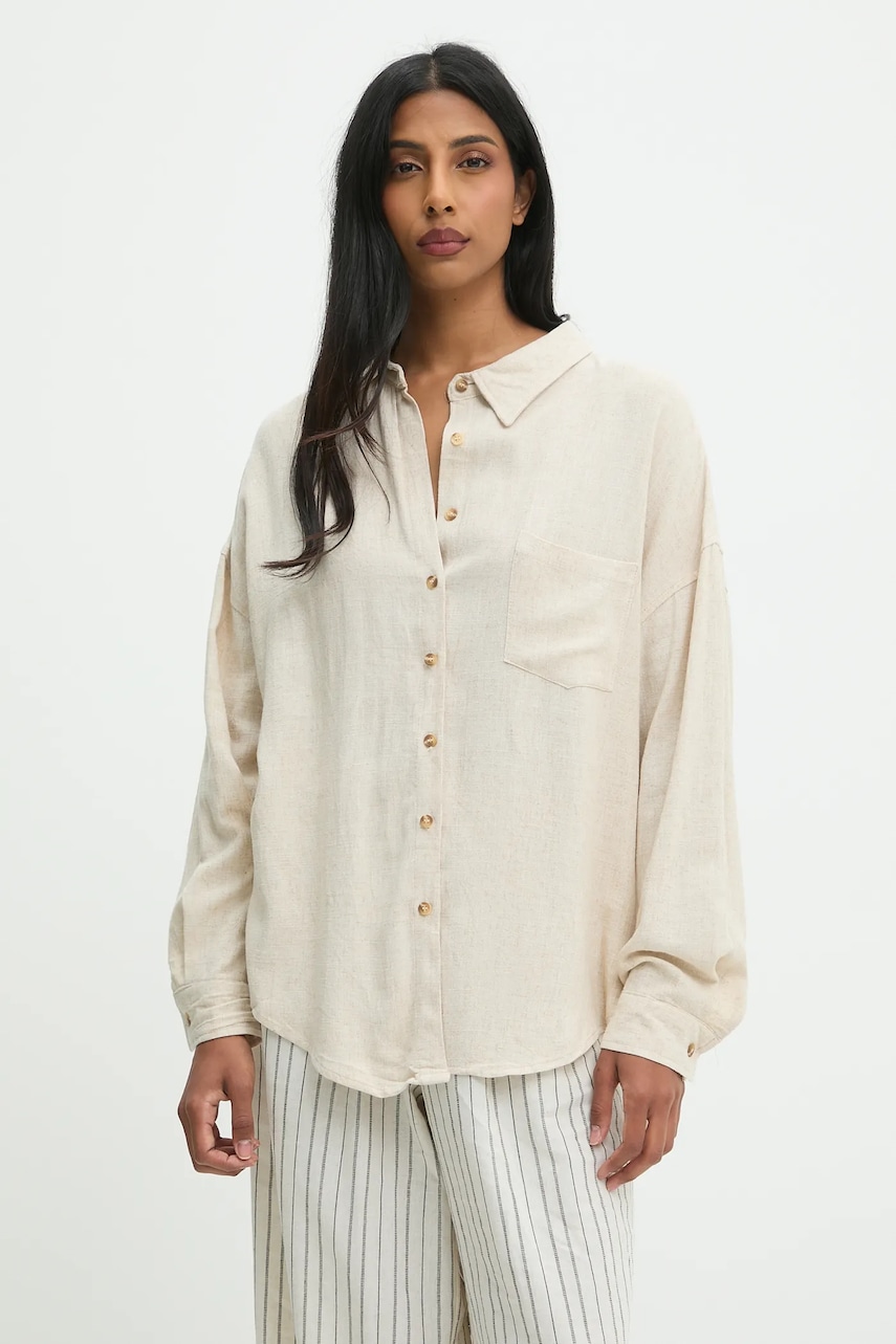 Answear.LAB cămașă de in culoarea bej, cu guler clasic, relaxed