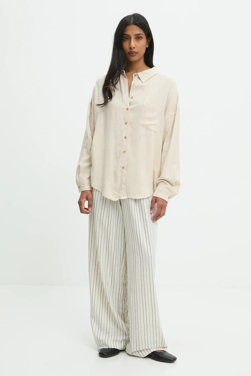 Рубашка со льном Answear.LAB цвет бежевый relaxed классический воротник