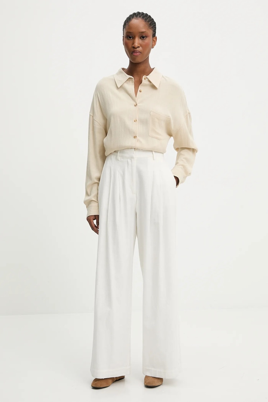 Рубашка со льном Answear.LAB цвет коричневый relaxed классический воротник