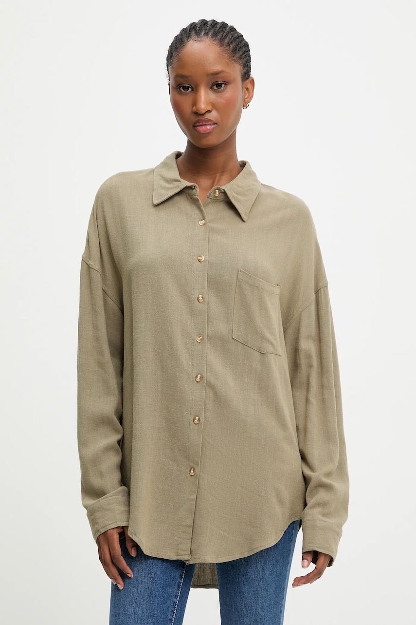 Answear.LAB cămașă de in culoarea verde, cu guler clasic, relaxed