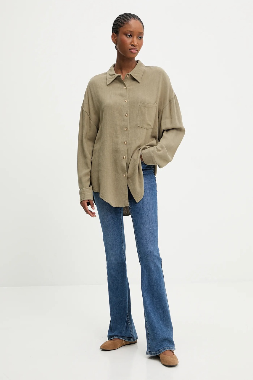 Рубашка со льном Answear.LAB цвет зелёный relaxed классический воротник