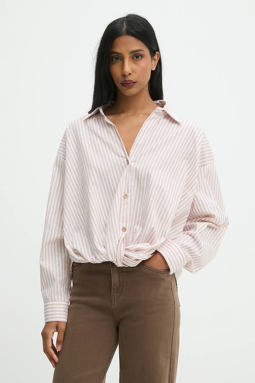 Answear.LAB camasa din bumbac culoarea bej, cu guler clasic, relaxed