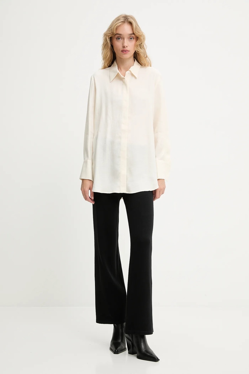 Рубашка Answear.LAB цвет бежевый relaxed классический воротник Рубашка Answear.LAB цвет бежевый relaxed классический воротник