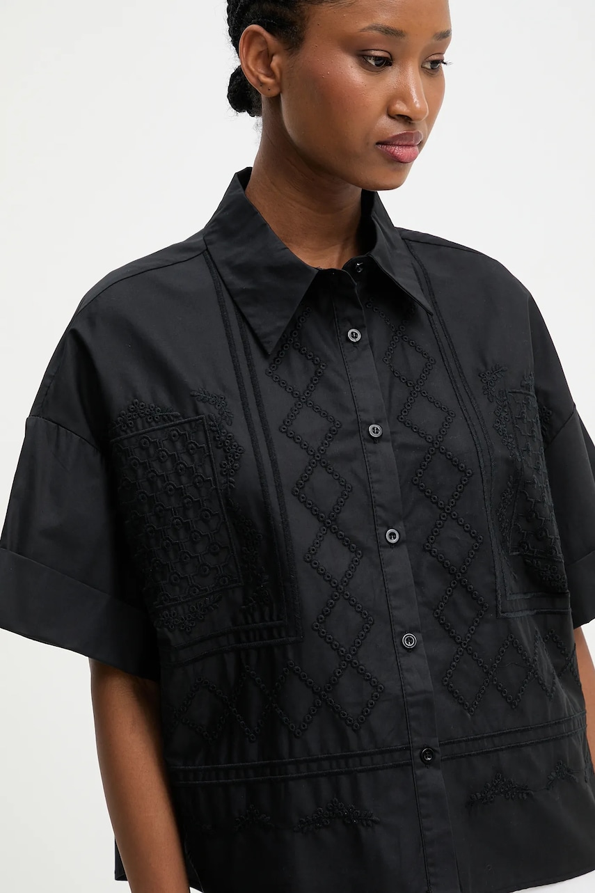 Answear Lab camasa din bumbac culoarea negru, cu guler clasic, relaxed