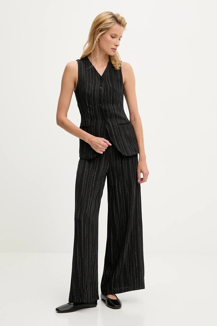 Жилет из льна Answear.LAB цвет чёрный однобортный