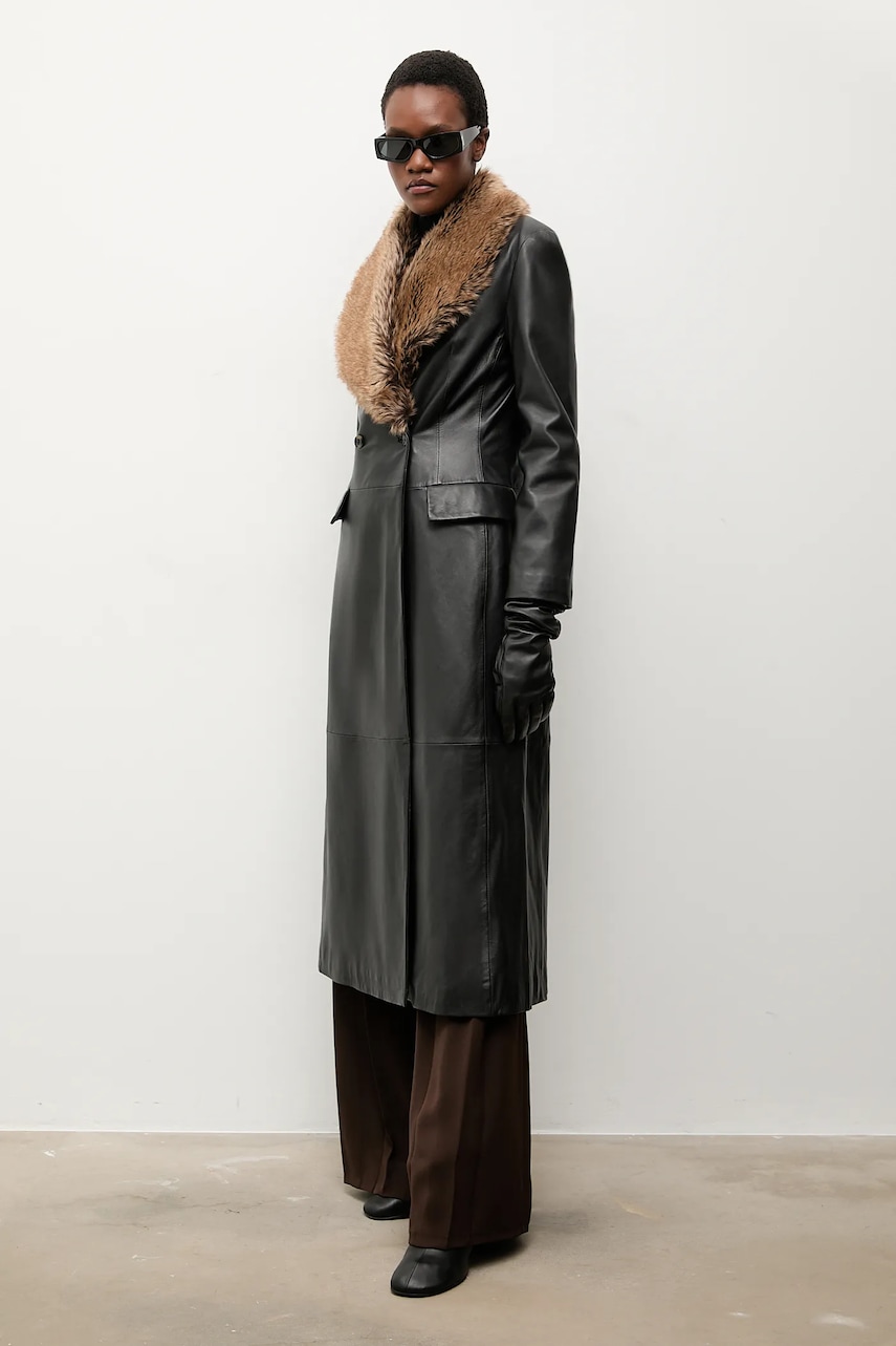 Answear.LAB palton de piele culoarea negru