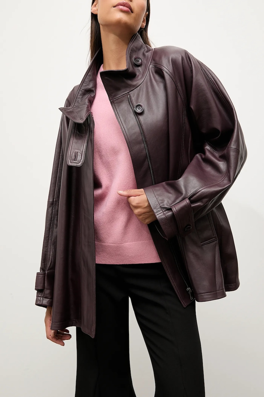 Answear.LAB geaca de piele culoarea bordo