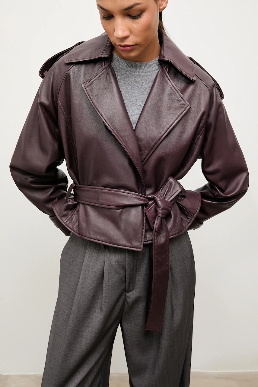 Answear.LAB geaca de piele culoarea bordo, de tranzitie, oversize