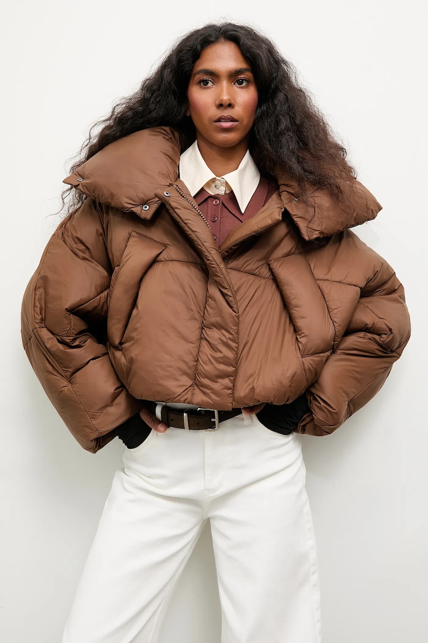 Answear.LAB geaca culoarea maro, de iarna, oversize