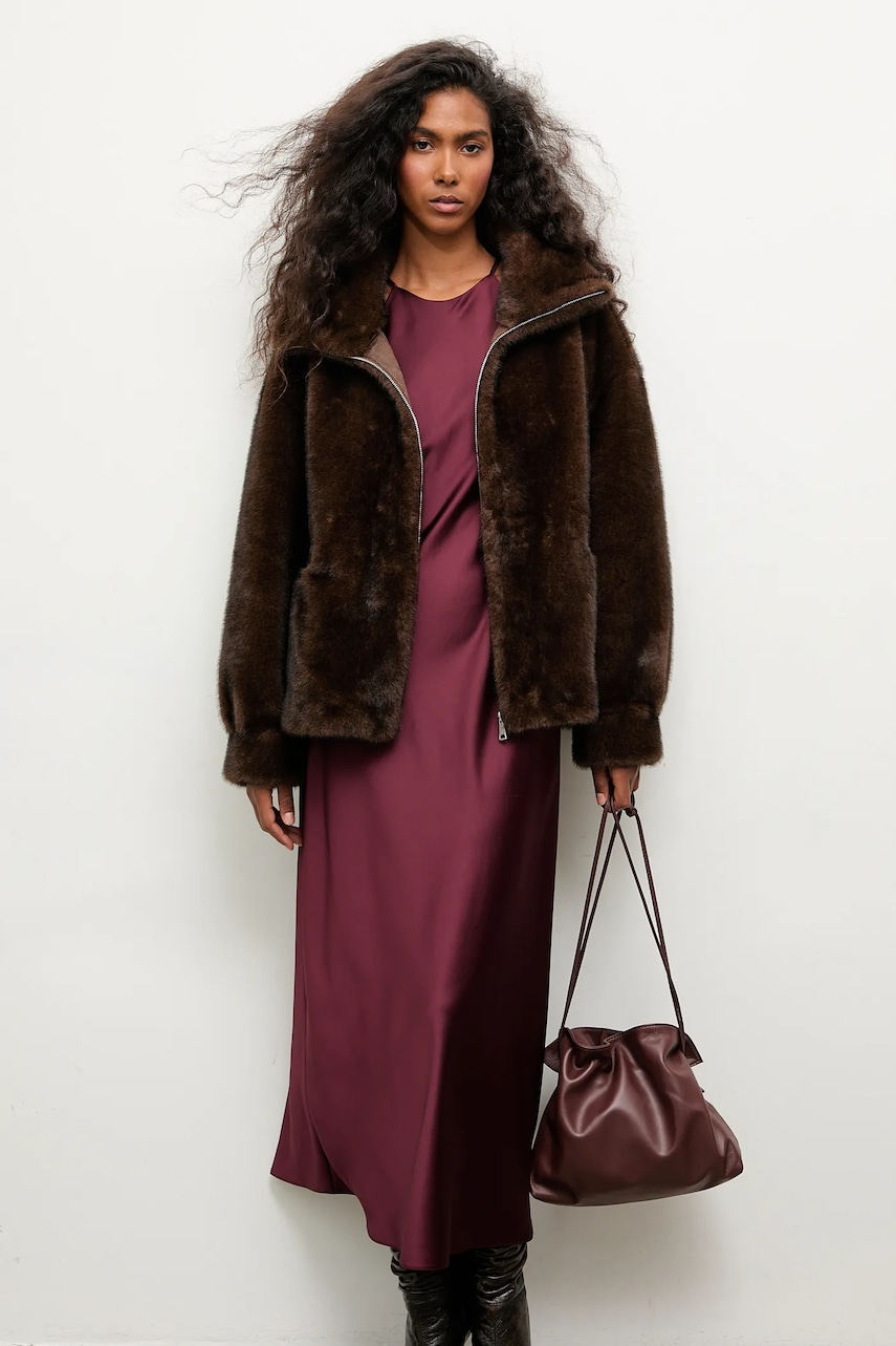 Answear.LAB geaca culoarea maro, de tranzitie, oversize