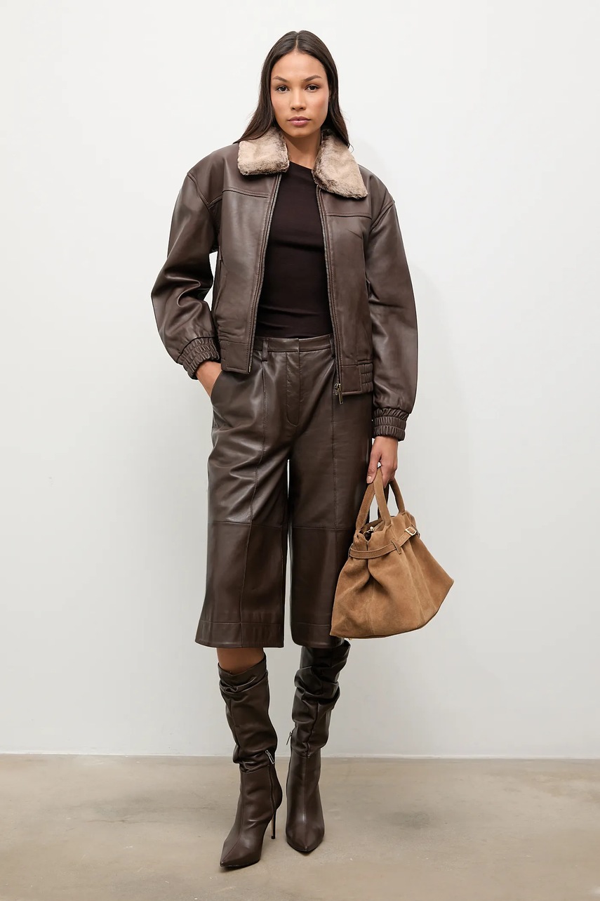 Кожаная куртка Answear.LAB цвет коричневый демисезонная