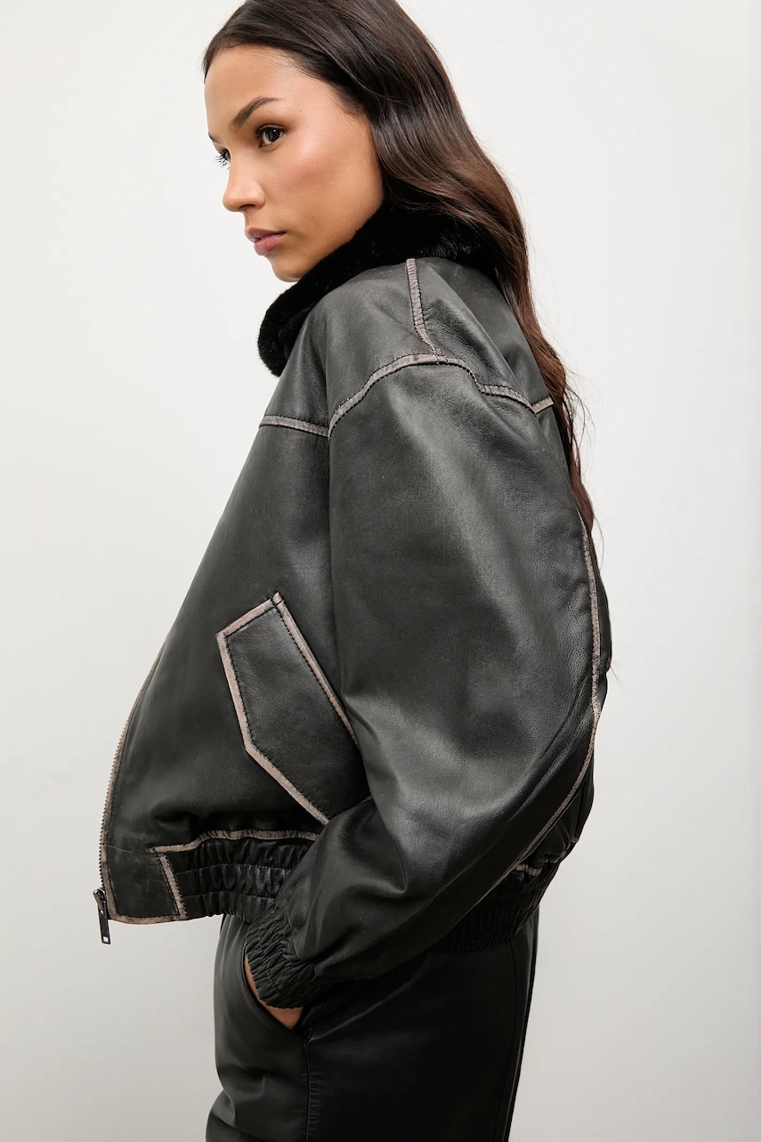 Answear.LAB geaca de piele culoarea negru, de tranzitie