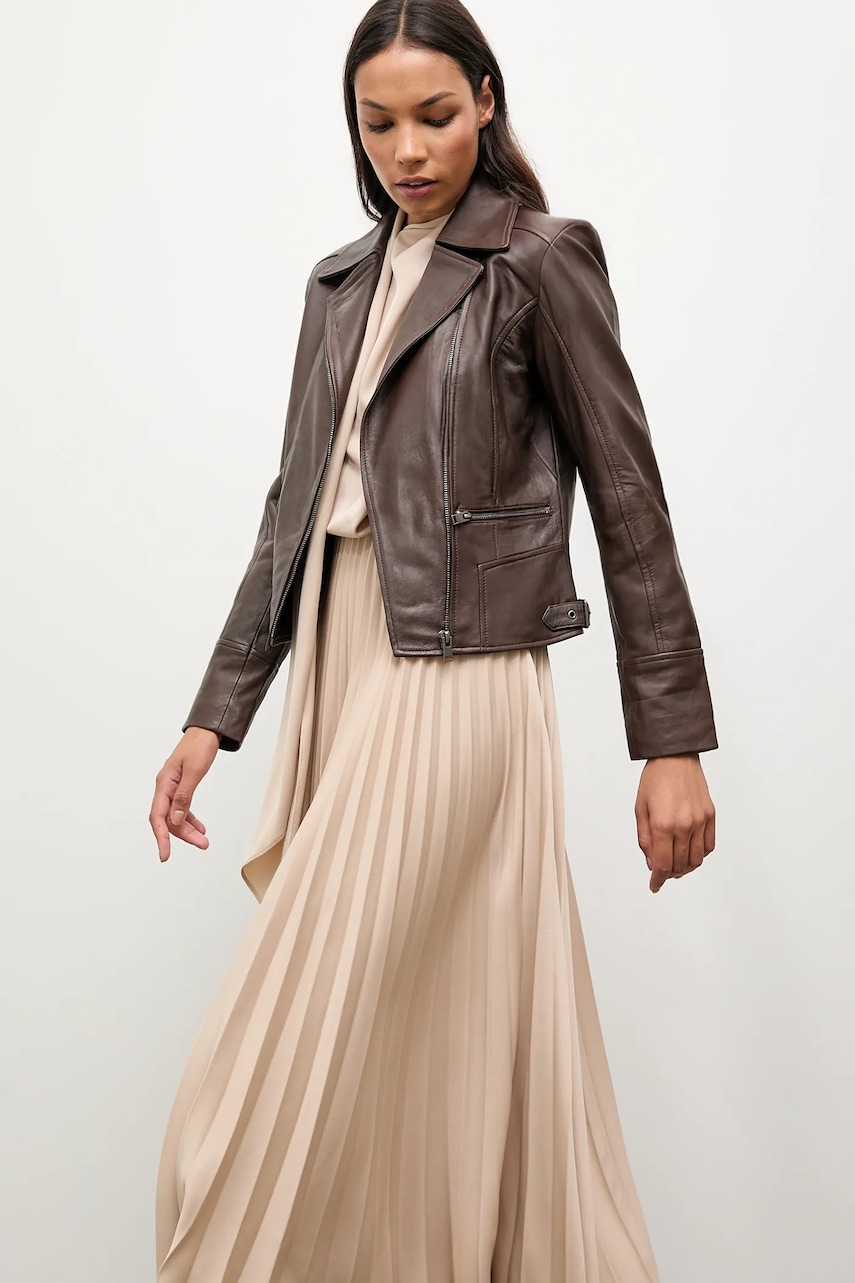 Answear.LAB geaca ramones de piele culoarea maro, de tranzitie