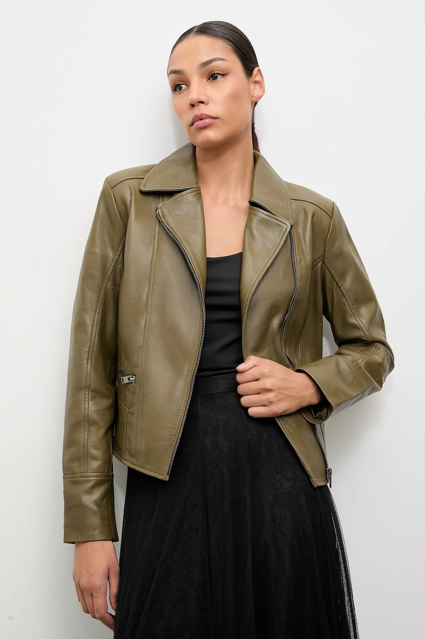 Answear.LAB geaca ramones de piele culoarea verde, de tranzitie