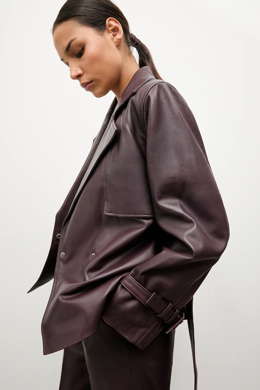 Answear.LAB geaca de piele culoarea bordo, de tranzitie