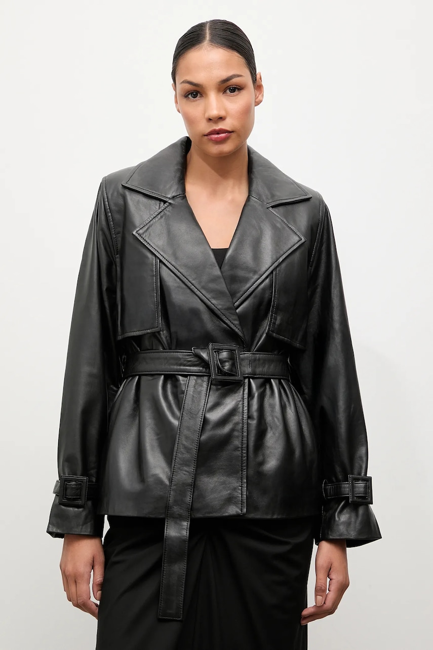 Answear.LAB geaca de piele culoarea negru, de tranzitie