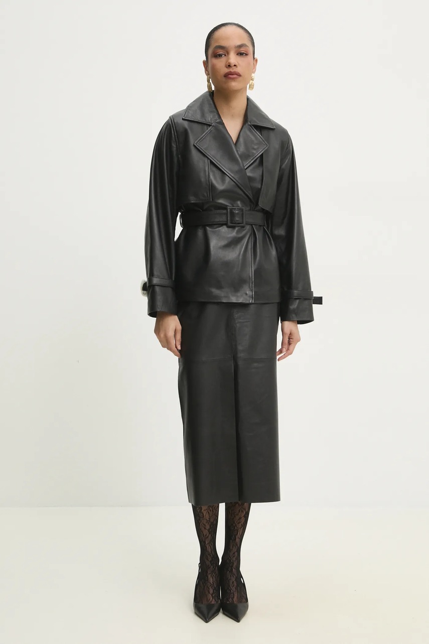 Кожаная куртка Answear.LAB цвет чёрный демисезонная