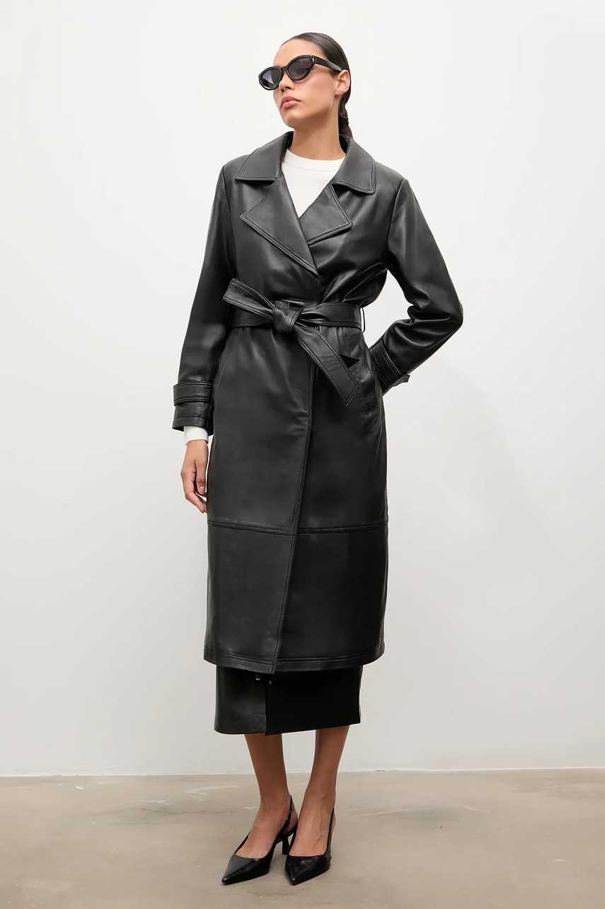 Answear.LAB palton de piele culoarea negru