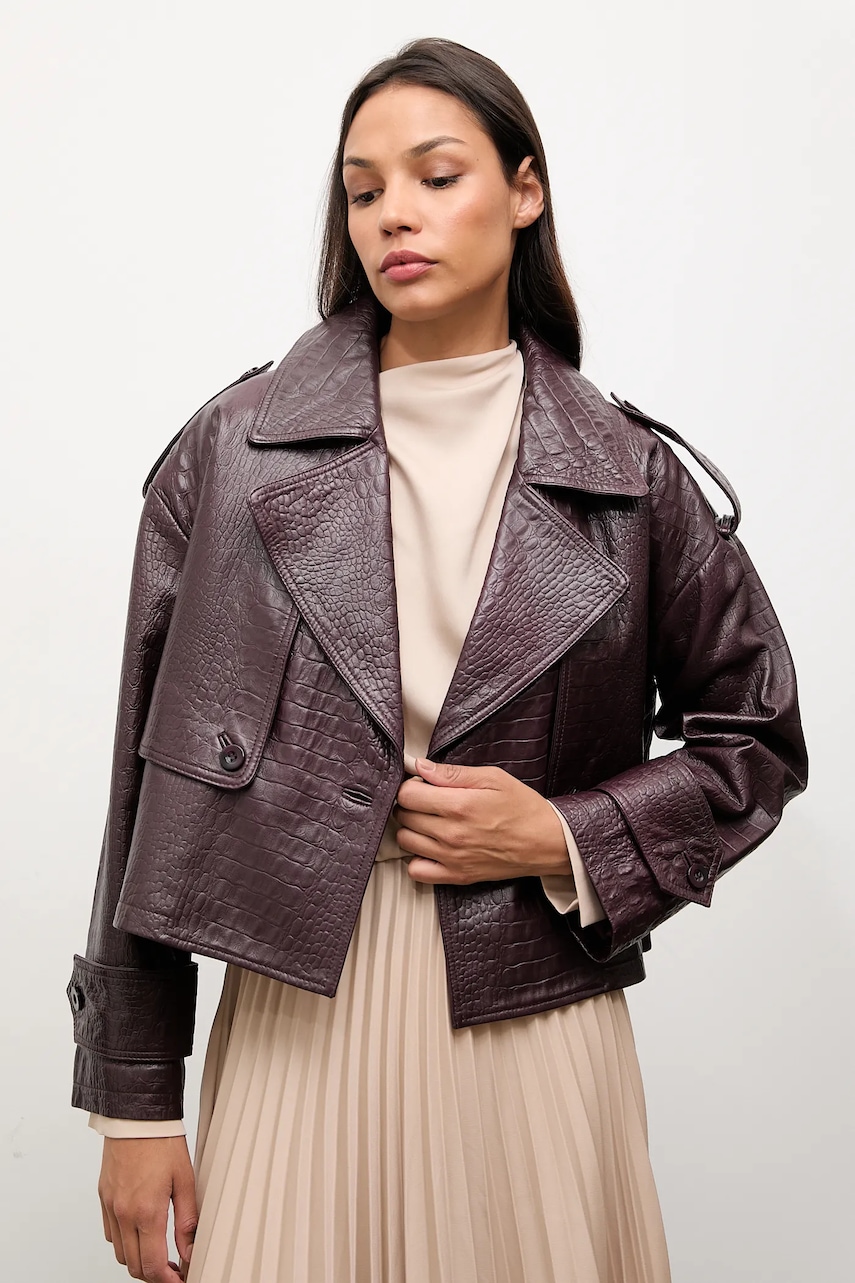 Answear.LAB geaca de piele culoarea bordo, de tranzitie, oversize