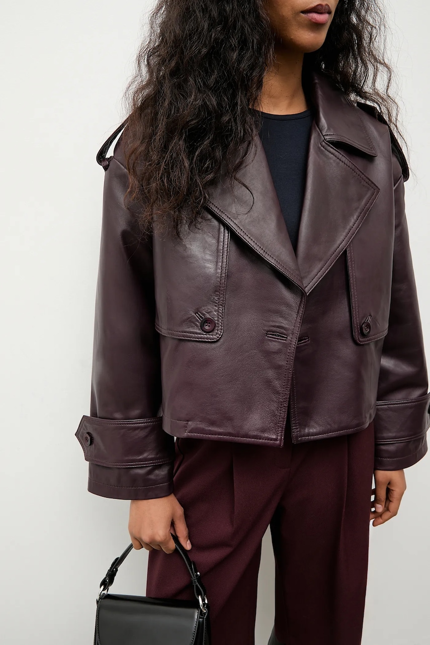 Answear.LAB kurtka skórzana JOSIE kolor bordowy przejściowa oversize
