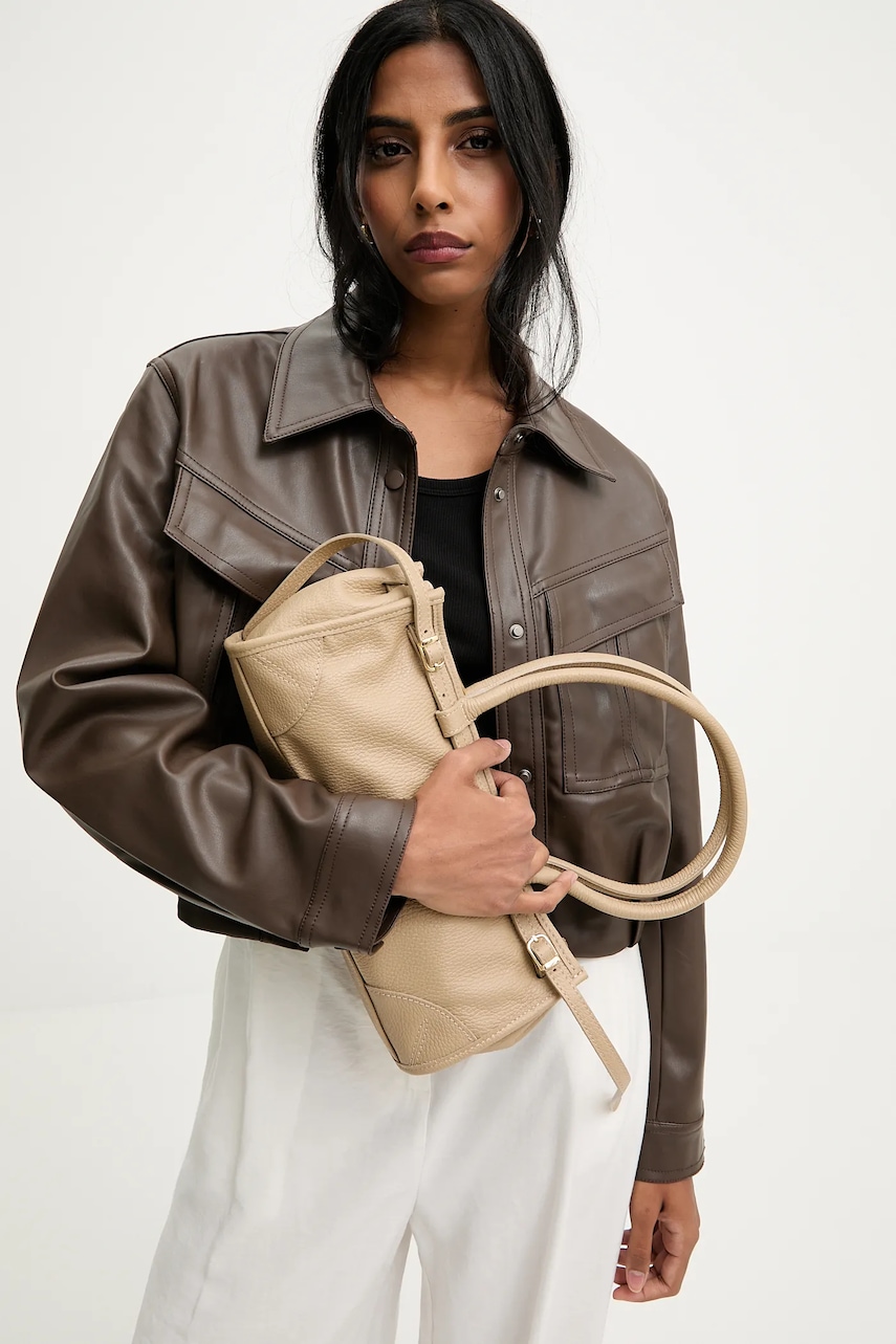 Answear.LAB geaca culoarea maro, de tranzitie, oversize