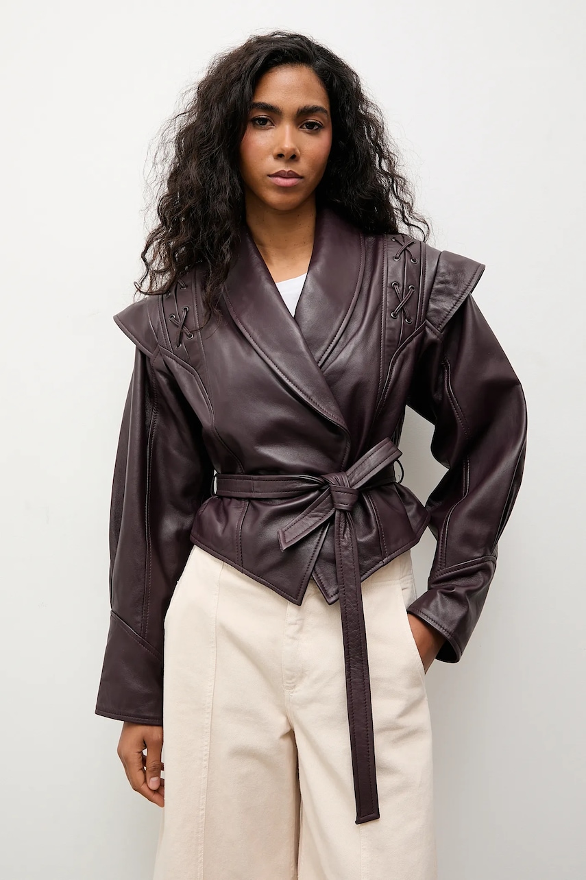 Answear.LAB kurtka skórzana LILLY kolor bordowy przejściowa oversize