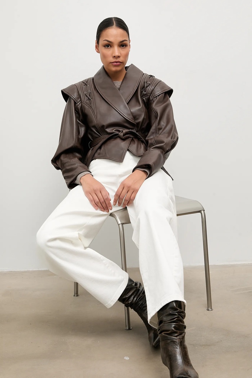 Кожаная куртка Answear.LAB цвет коричневый демисезонная oversize Кожаная куртка Answear.LAB цвет коричневый демисезонная oversize
