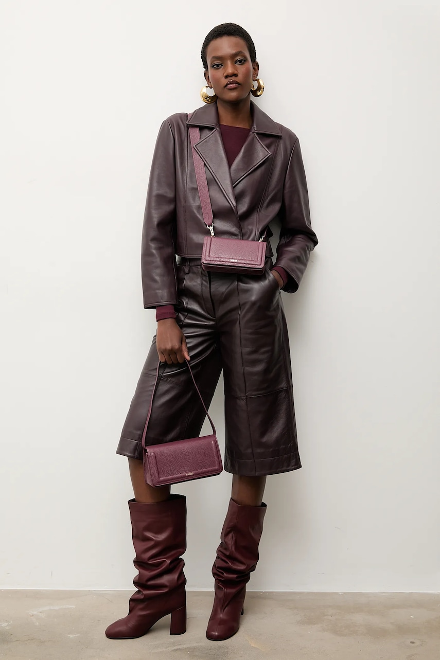 Answear.LAB geaca ramones de piele culoarea bordo, de tranzitie