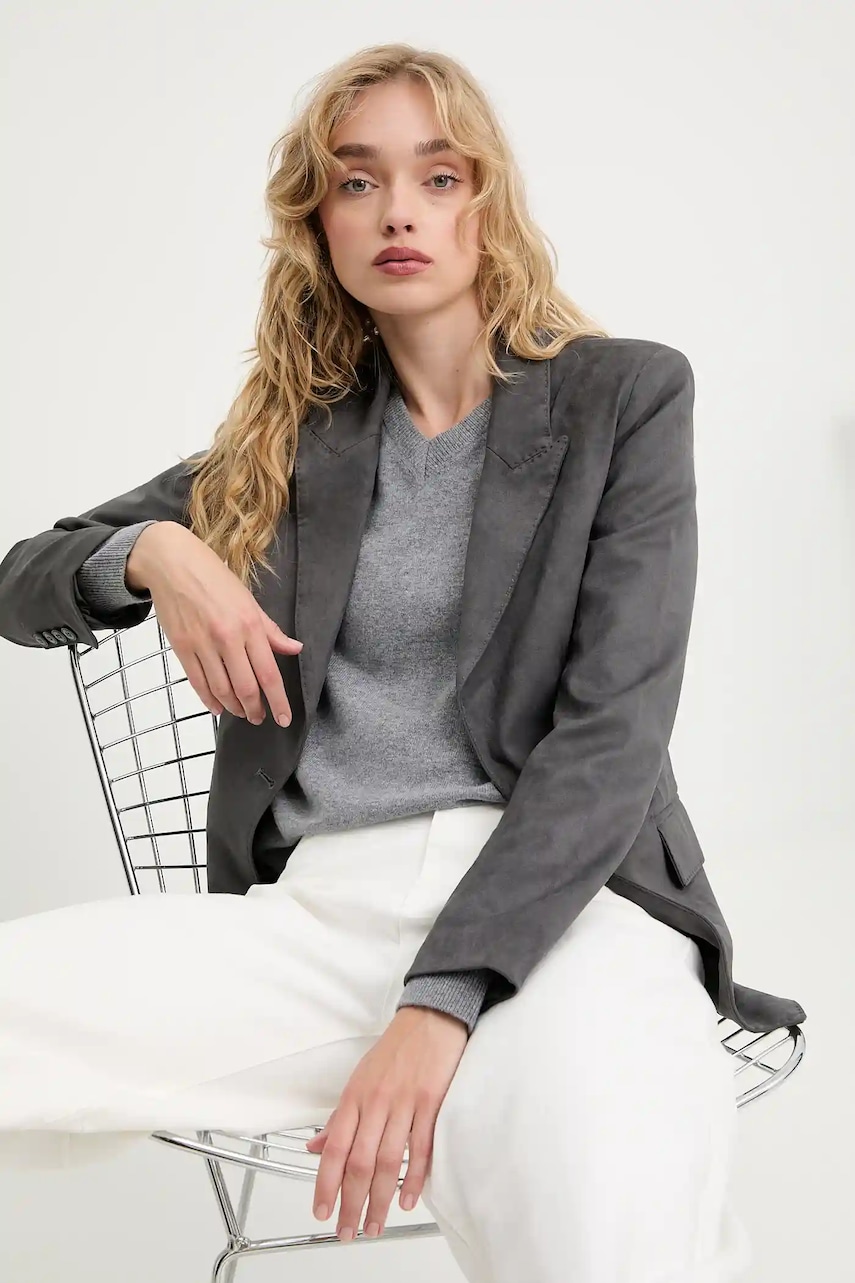 Answear.LAB sacou culoarea gri, un singur rand de nasturi, neted