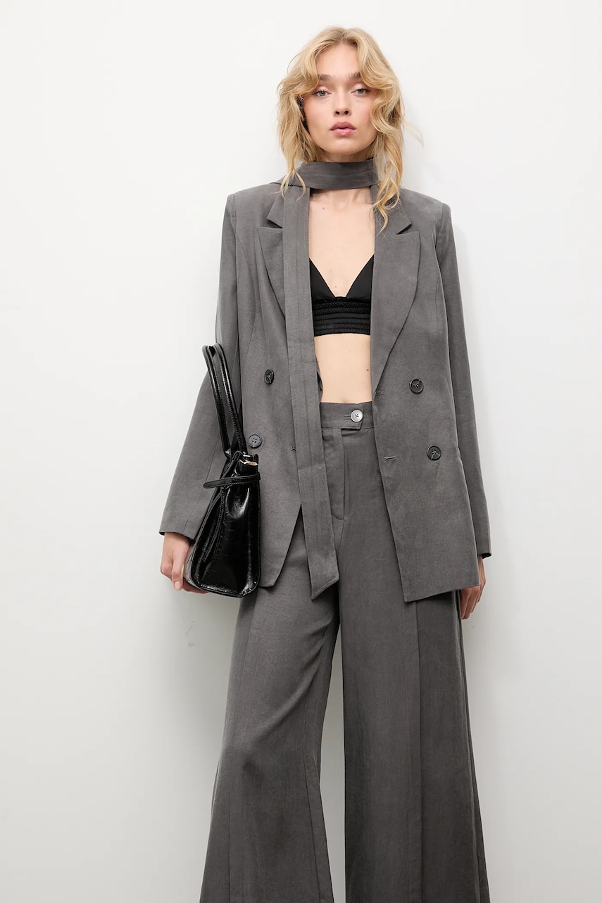 Answear.LAB sacou culoarea gri, cu doua randuri de nasturi, neted