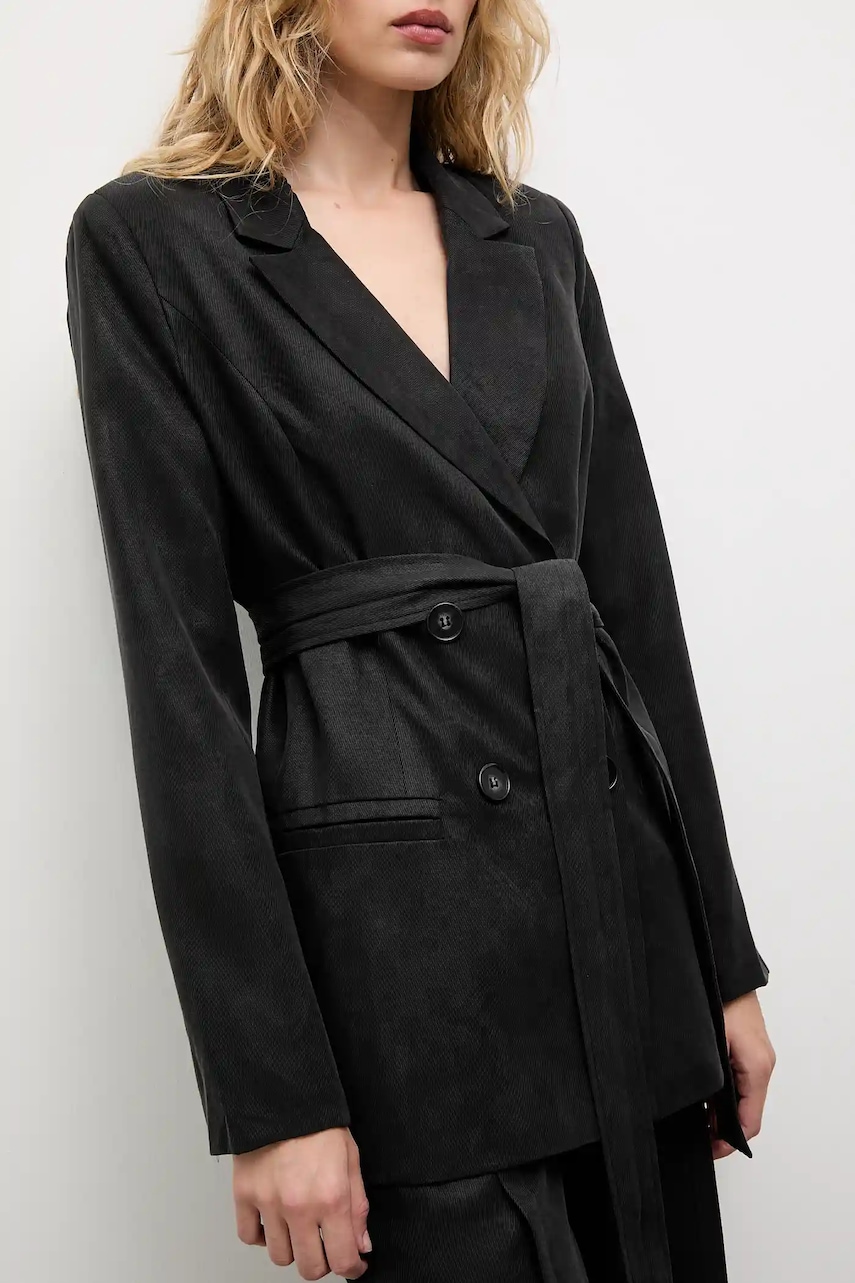 Answear.LAB sacou culoarea negru, cu doua randuri de nasturi, neted