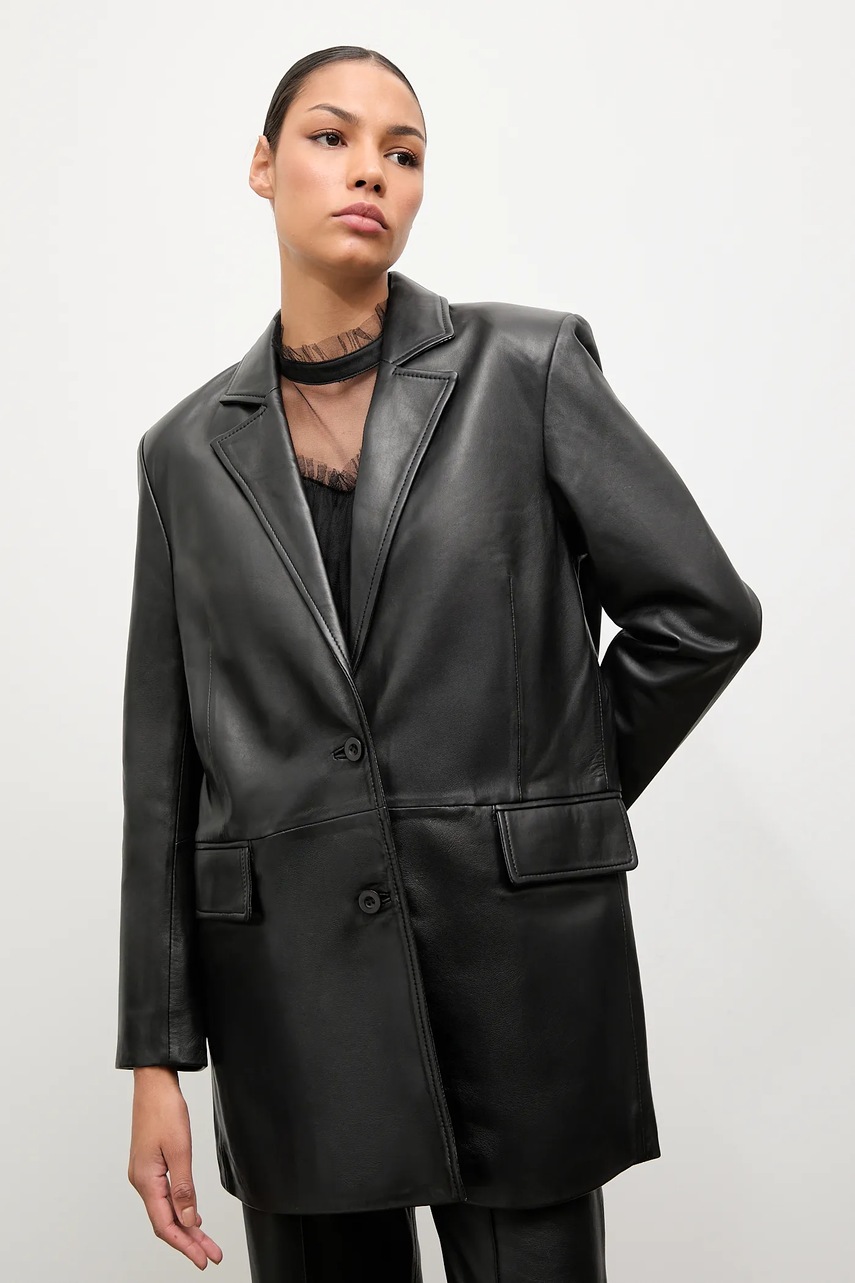 Кожаный пиджак Answear.LAB цвет чёрный однобортный однотонная