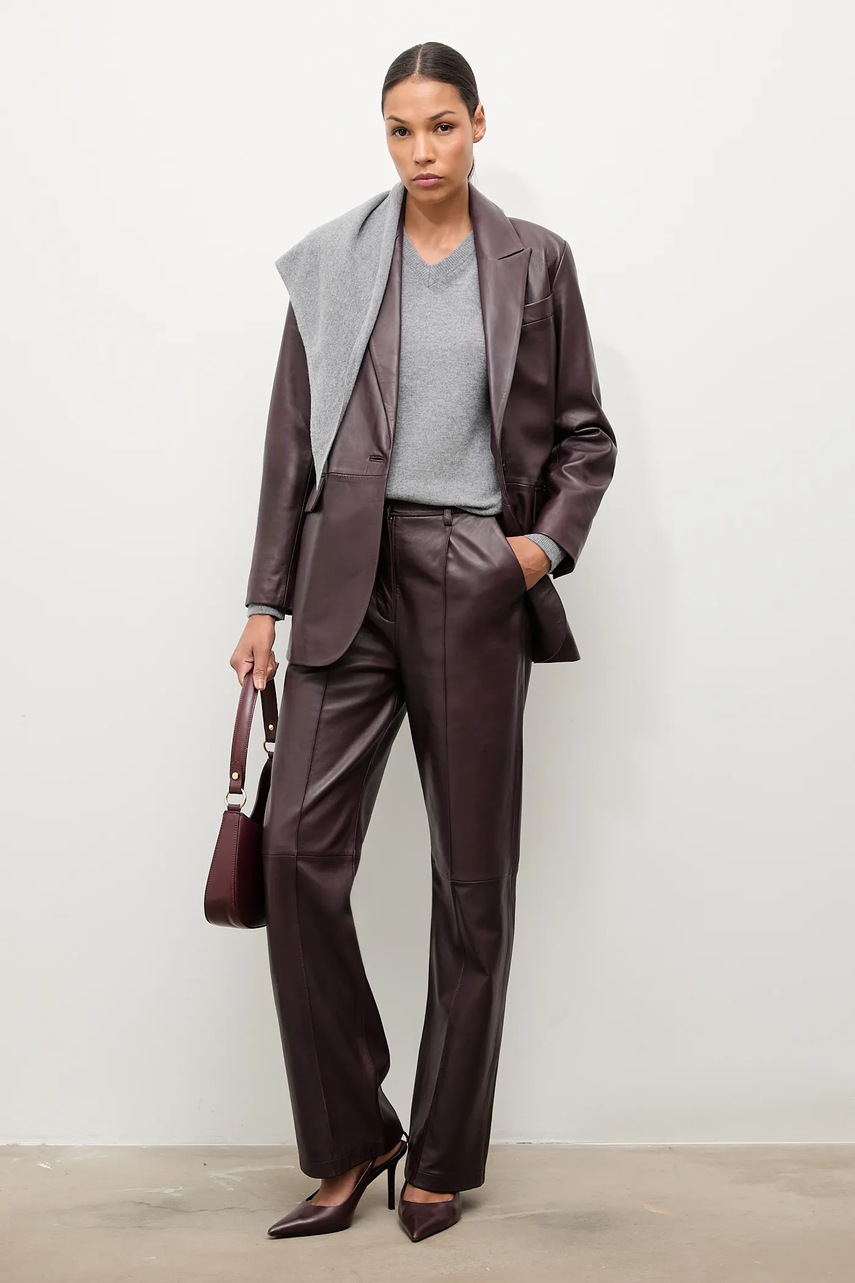Кожаный пиджак Answear.LAB цвет бордовый однобортный однотонная