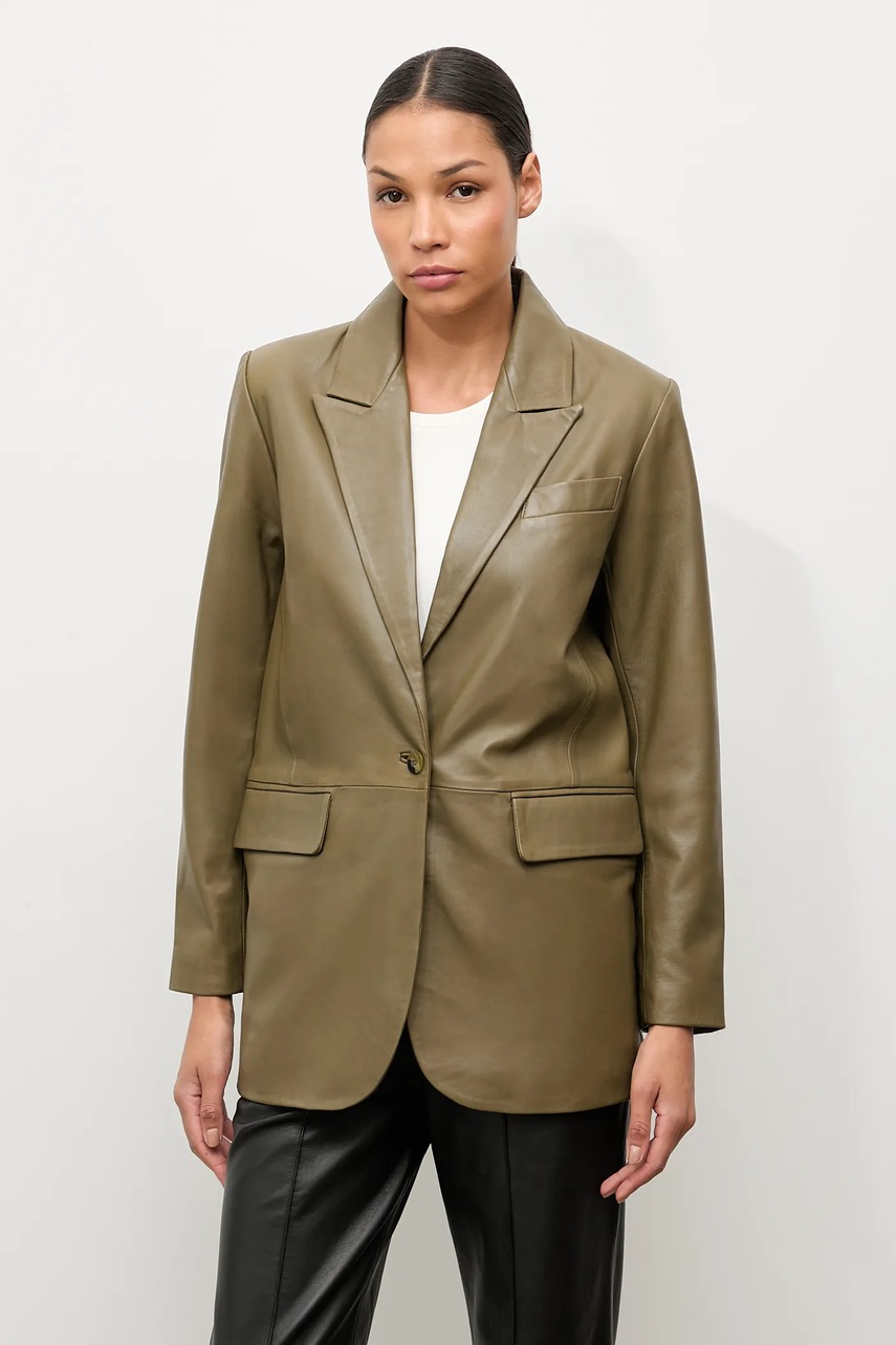Кожаный пиджак Answear.LAB цвет зелёный однобортный однотонная Кожаный пиджак Answear.LAB цвет зелёный однобортный однотонная