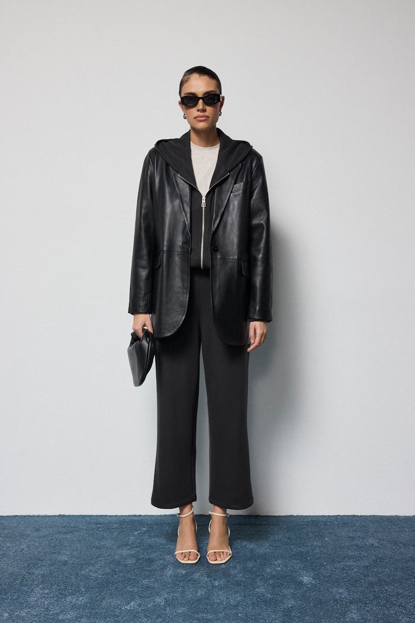 Answear.LAB marynarka skórzana AROA kolor czarny jednorzędowa gładka