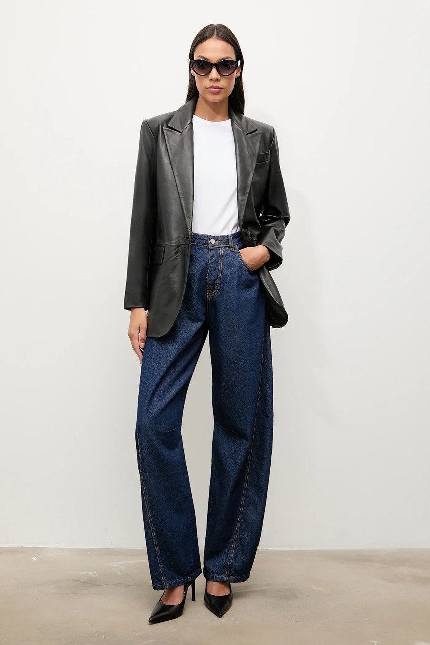 Кожаный пиджак Answear.LAB цвет чёрный однобортный однотонная