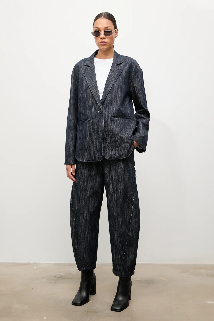 Джинсовый пиджак Answear.LAB цвет синий однобортный однотонная