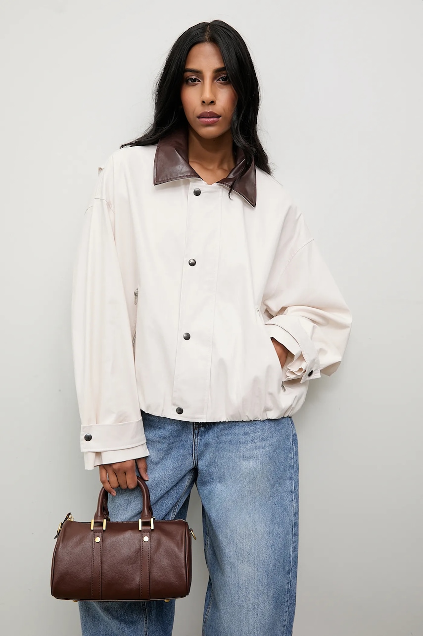 Answear.LAB geaca culoarea bej, de tranzitie, oversize