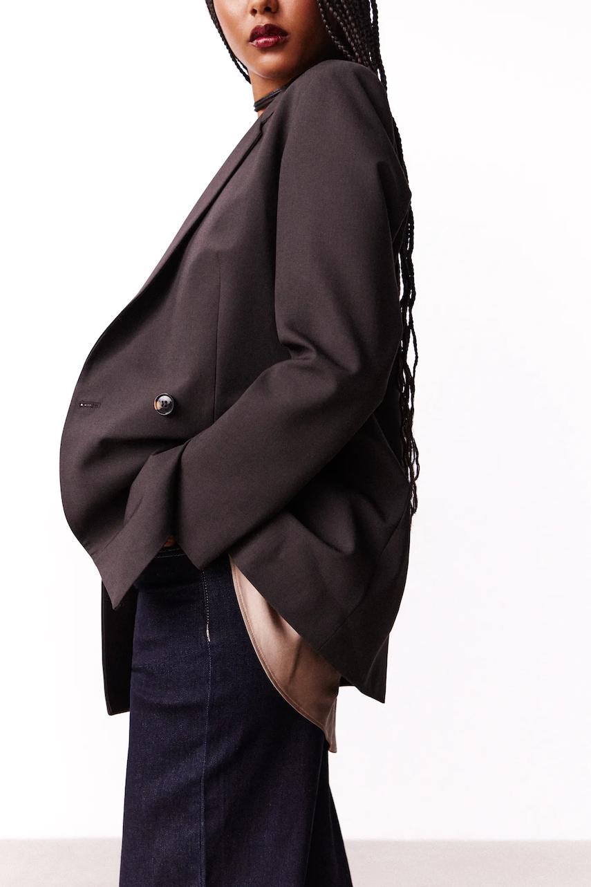 Answear.LAB sacou culoarea gri, cu doua randuri de nasturi, neted