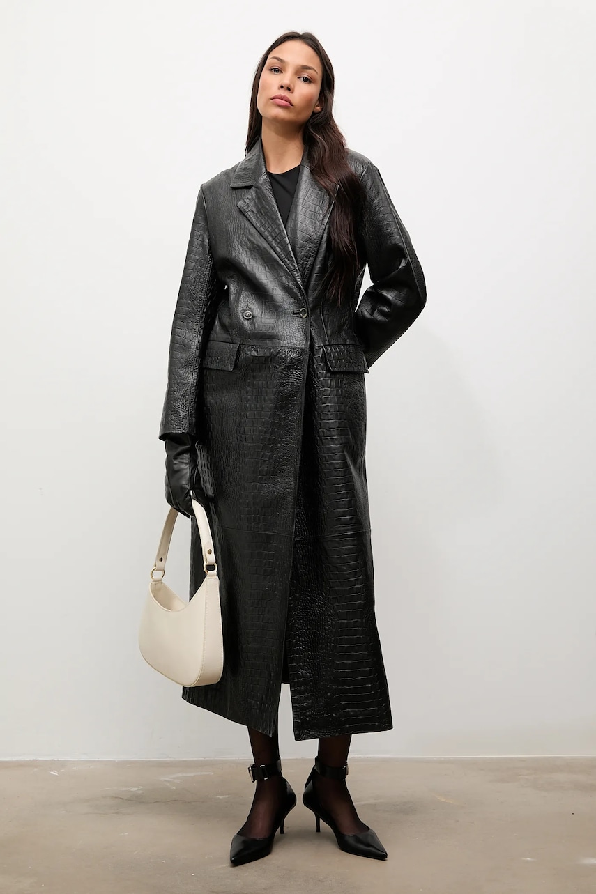 Answear.LAB palton de piele culoarea negru