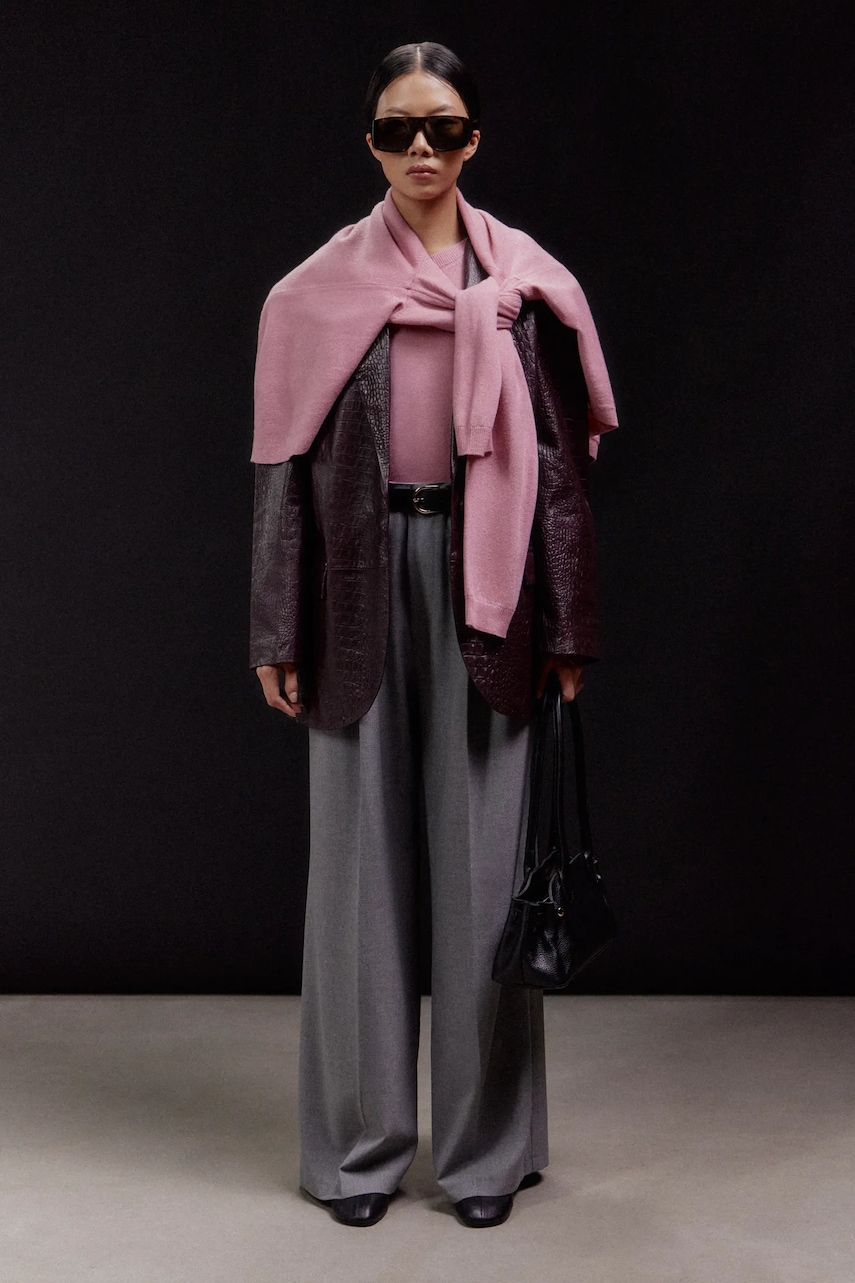 Answear.LAB sacou de piele culoarea bordo, un singur rand de nasturi, neted