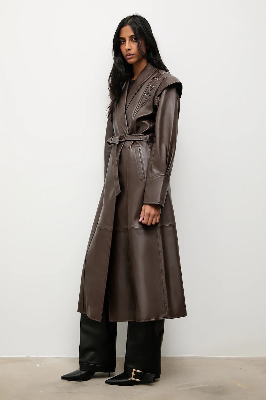 Кожаный плащ Answear.LAB цвет коричневый Кожаный плащ Answear.LAB цвет коричневый