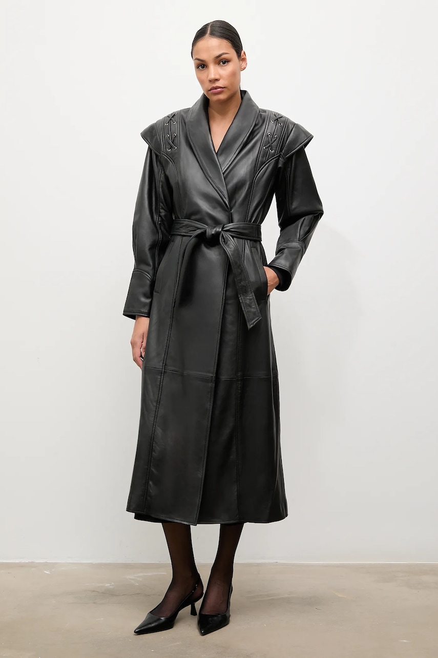 Answear.LAB palton de piele culoarea negru