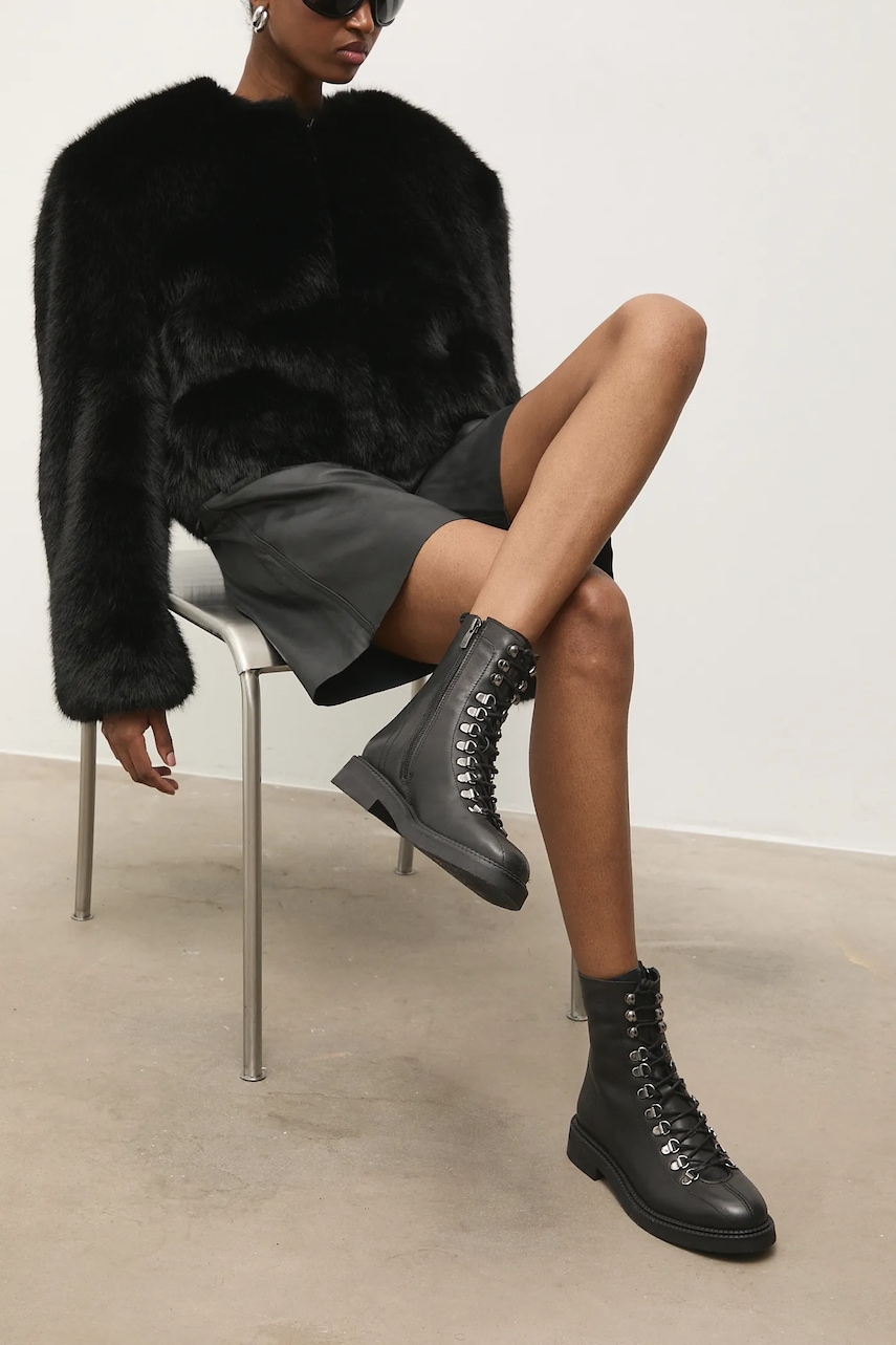 Answear.LAB bocanci de piele culoarea negru, cu toc plat