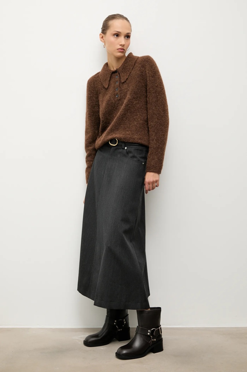 Answear.LAB cizme de piele culoarea maro, cu toc drept